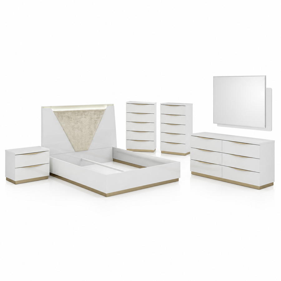 Kharma Upholstered White LED Italian Bed