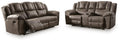 Knoxlee Driftwood reclining sofa and loveseat set on white background