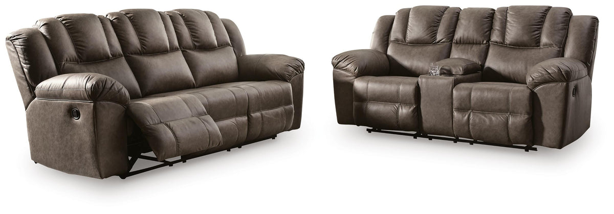 Knoxlee Driftwood reclining sofa and loveseat set on white background