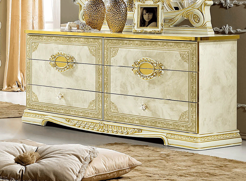 ESF Furniture - Leonardo Double Dresser in Ivory-Gold - LEONARDODRESSER