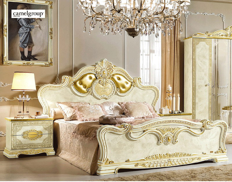 ESF Furniture - Leonardo Queen Panel Bed in Ivory-Gold - LEONARDOBEDQ.S