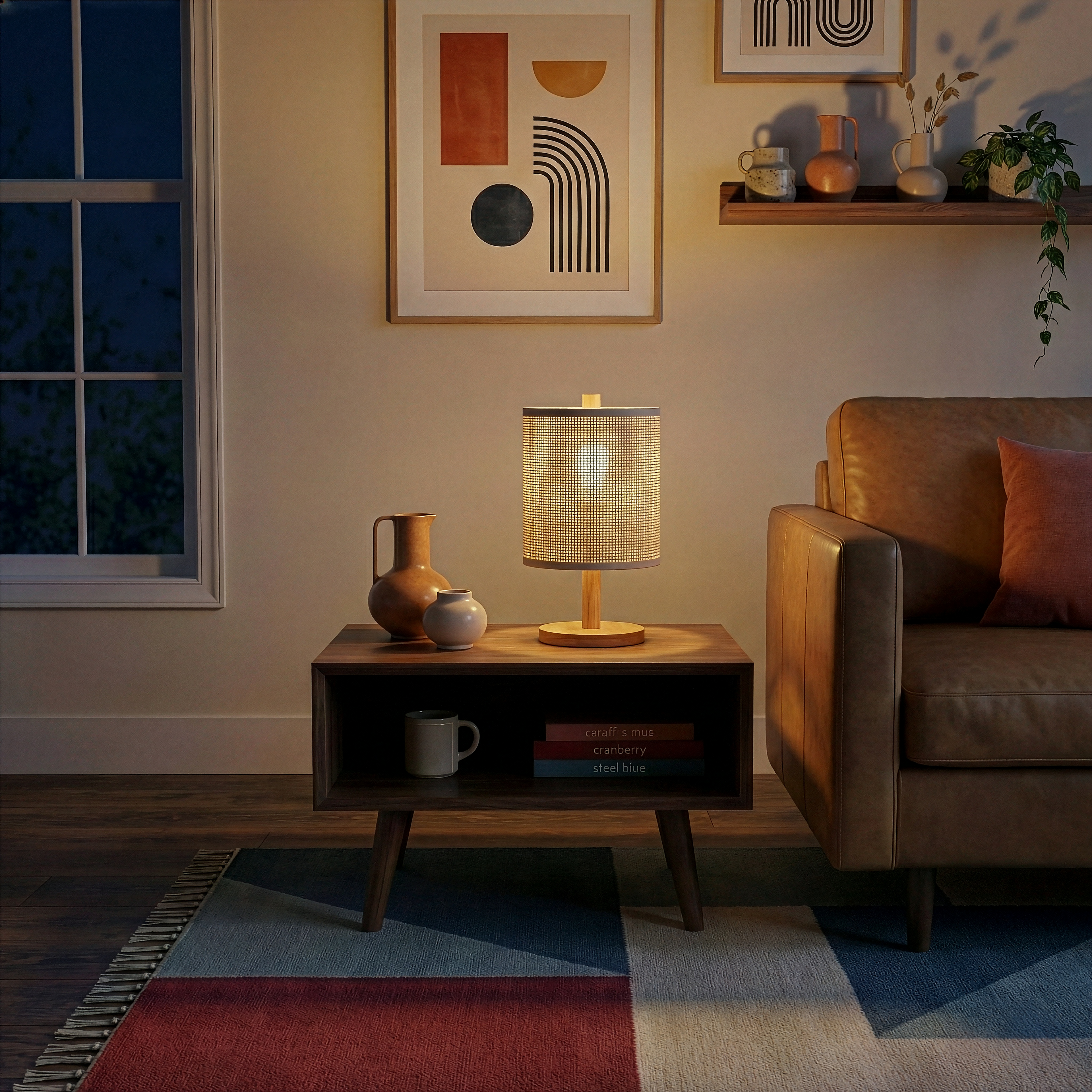 Levio Table Lamp, Natural Oak Wooden Base with Linen Shade