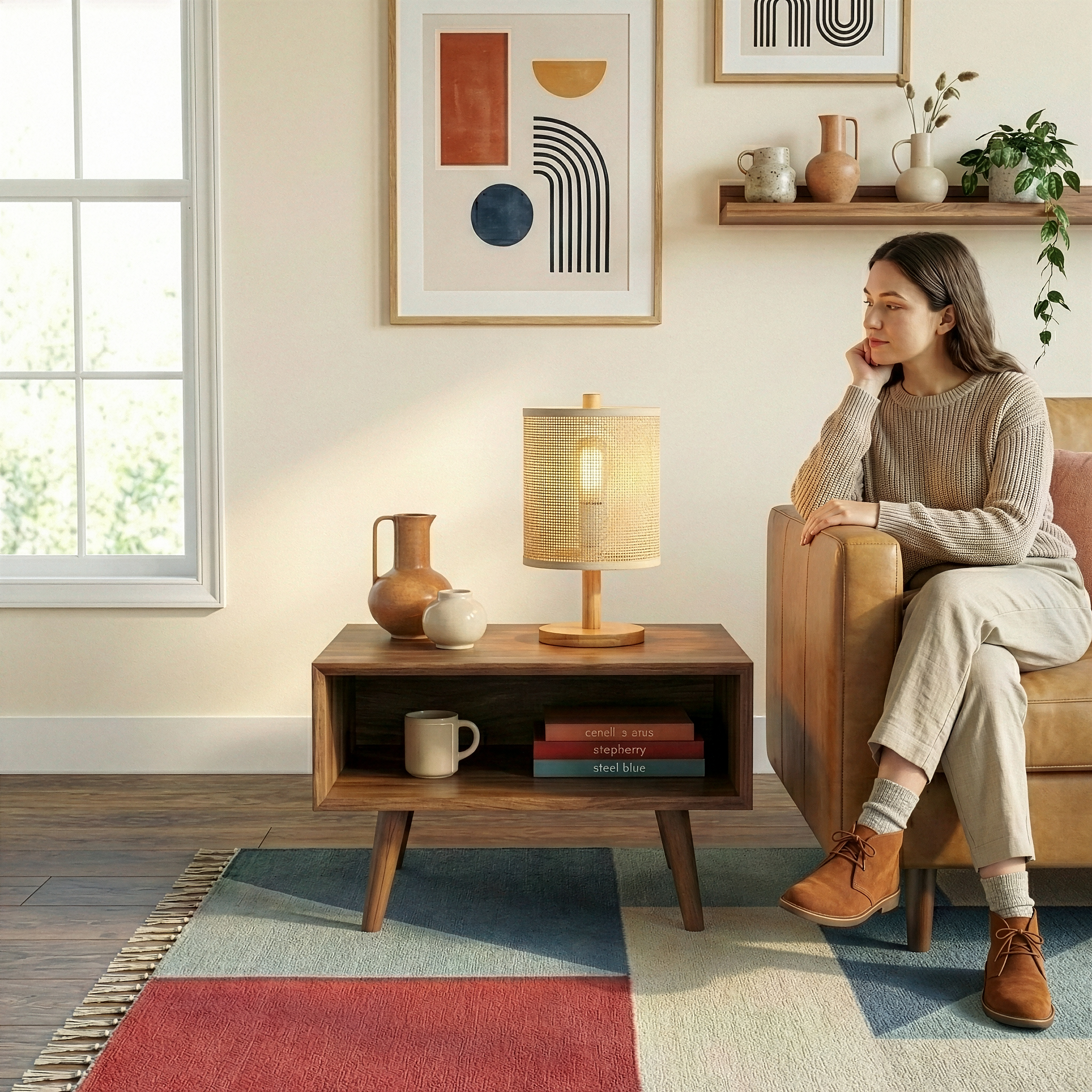 Levio Table Lamp, Natural Oak Wooden Base with Linen Shade