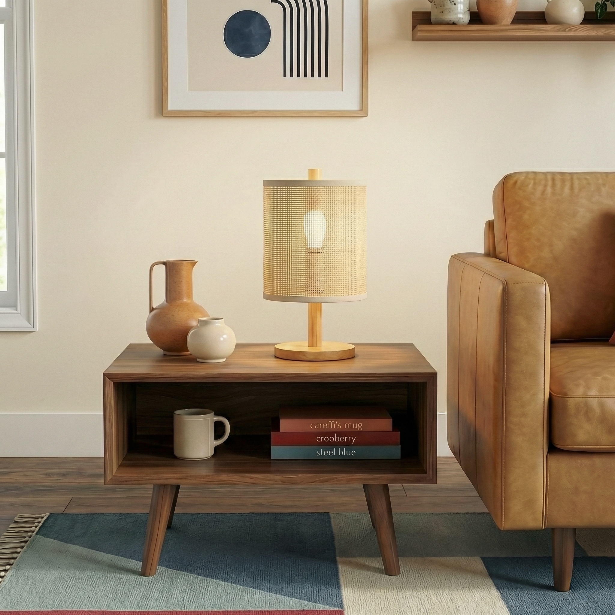 Levio Table Lamp, Natural Oak Wooden Base with Linen Shade
