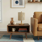 Levio Table Lamp, Natural Oak Wooden Base with Linen Shade