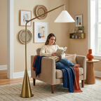 Lisbon Floor Lamp with On/Off Switch Coned Base Hanging White Shade