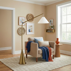 Lisbon Floor Lamp with On/Off Switch Coned Base Hanging White Shade
