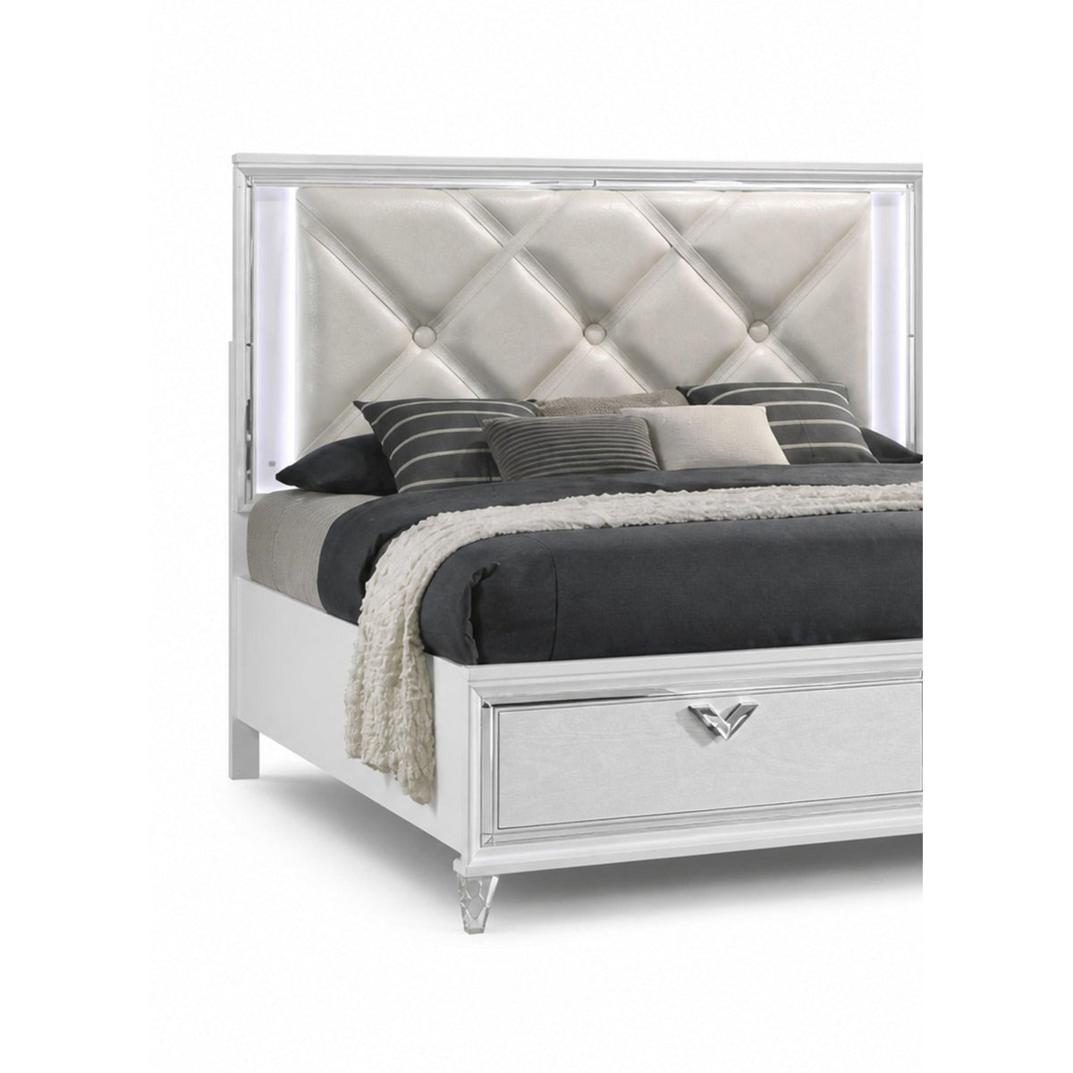 Layla White Bedroom Set — Exact product detail: Left-side detail