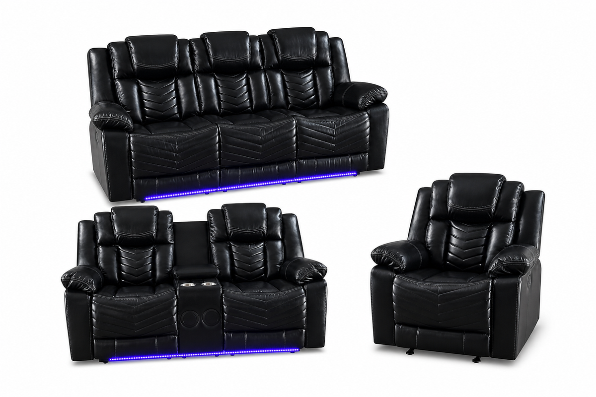 Lucky Charm black reclining sofa, console loveseat and recliner set