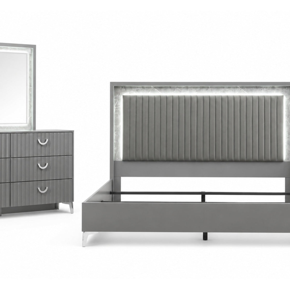 Cassandra Hi Gloss Grey Bedroom Set — Exact product detail: Center detail