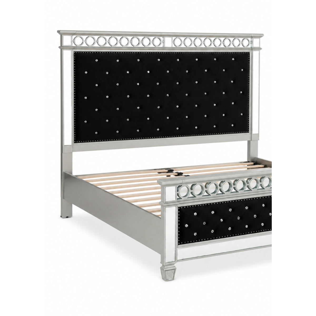 Bella Black Velvet Bedroom Set — Exact product detail: Left-side detail