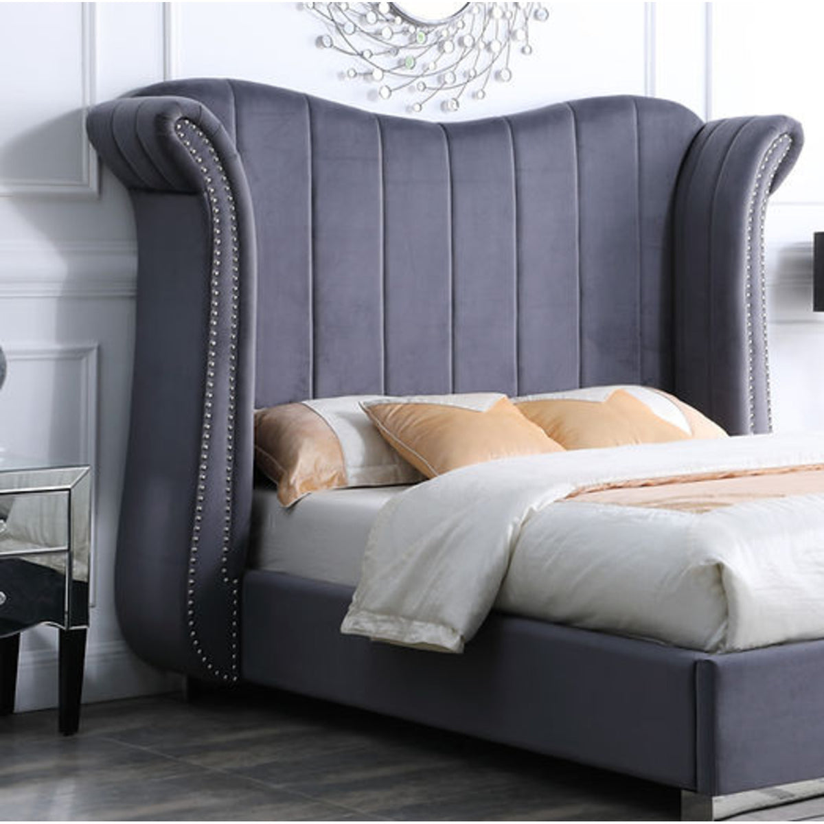 Luna Grey 66"H Bed — Exact product detail: Left-side detail