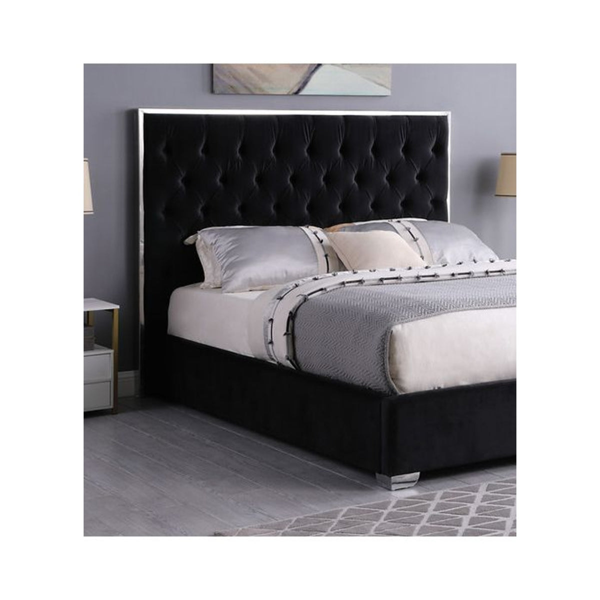 Rose Black 55"H Bed — Exact product detail: Left-side detail