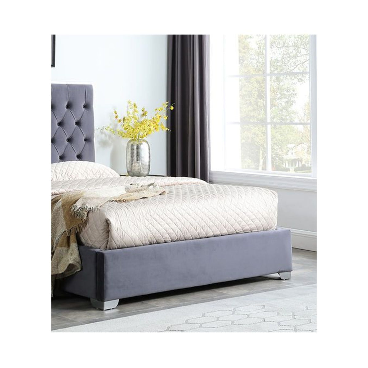 Rose Grey 55"H Bed — Exact product detail: Right-side detail