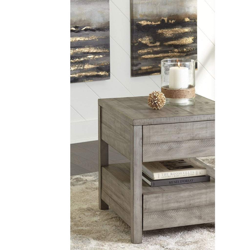 Krystanza Gray End Table — Exact product detail: Left-side detail