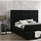 Paris Black Platform Bed Queen and King — Exact product detail: Left-side detail