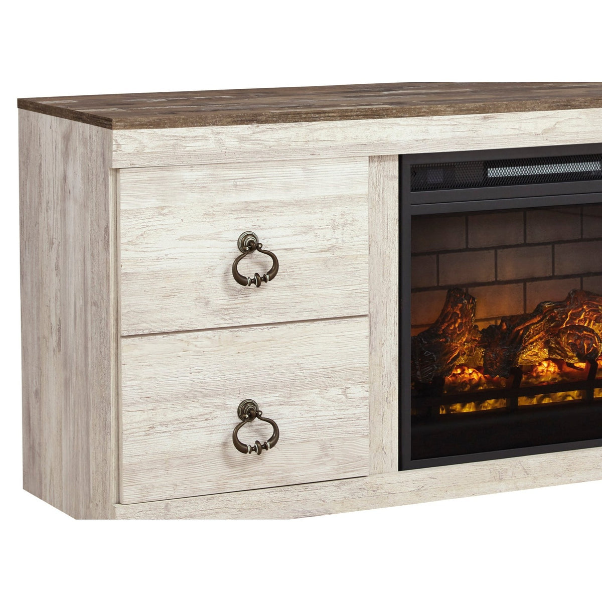 EW0267-268 - TV Stand with Fireplace 60" L — Exact product detail: Left-side detail