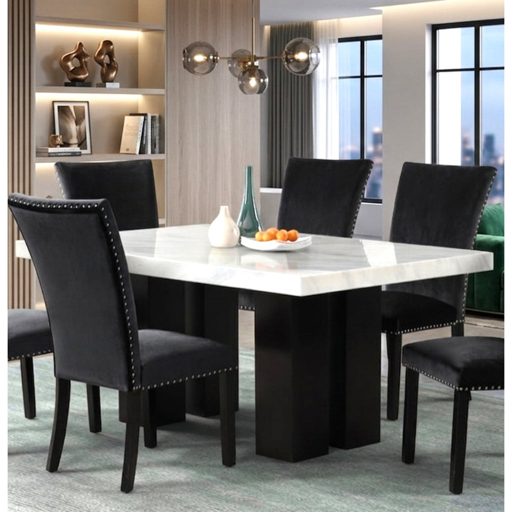 1220 Black (Faux Marble) Dining Table and 6 Chair Set