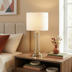 Luna Brushed Nickel Table Lamp with On/Off Switch Clear Glass Body Metal Base