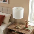 Luna Brushed Nickel Table Lamp with On/Off Switch Clear Glass Body Metal Base