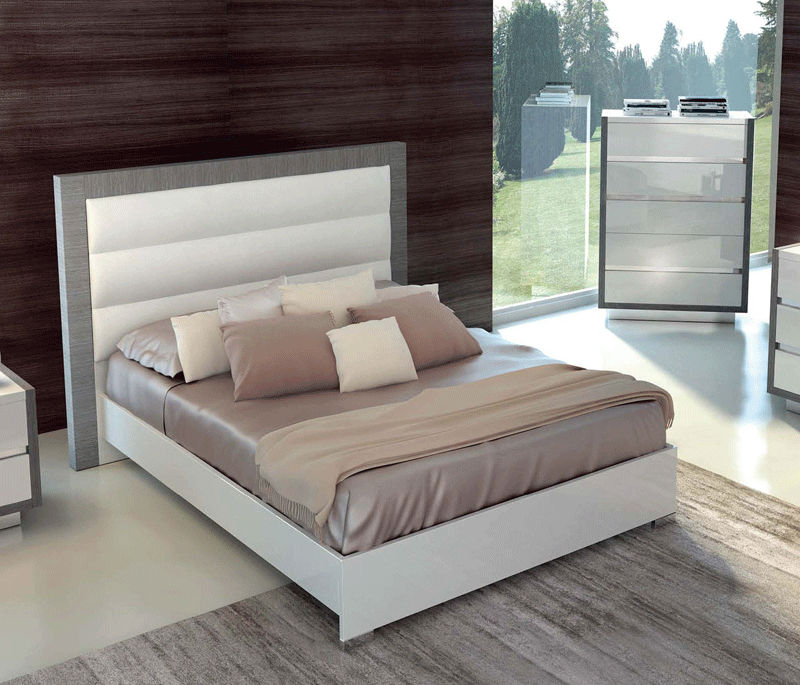 ESF Furniture - Mangano Queen Bed in High Gloss White - MANGANOBEDQ.S