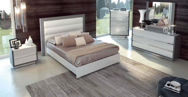 ESF Furniture - Mangano 4 Piece Bedroom King Bed Set in High Gloss White - MANGANOBEDKS-4SET