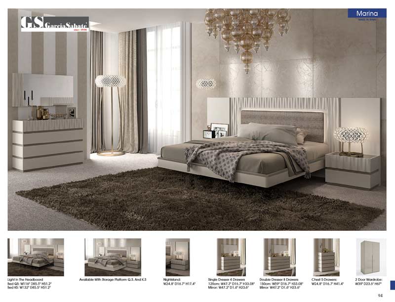 ESF Furniture - Marina 7 Piece Queen Bedroom Set - MARINABEDQS-7SET