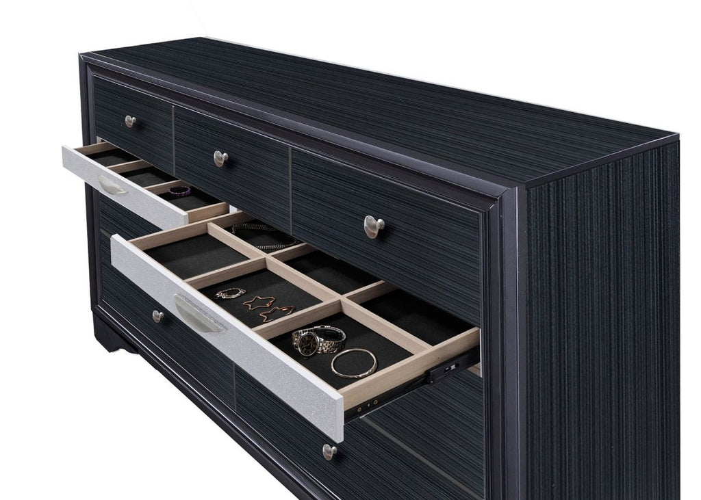 Galaxy Home Matrix 7 Drawer Dresser in Black