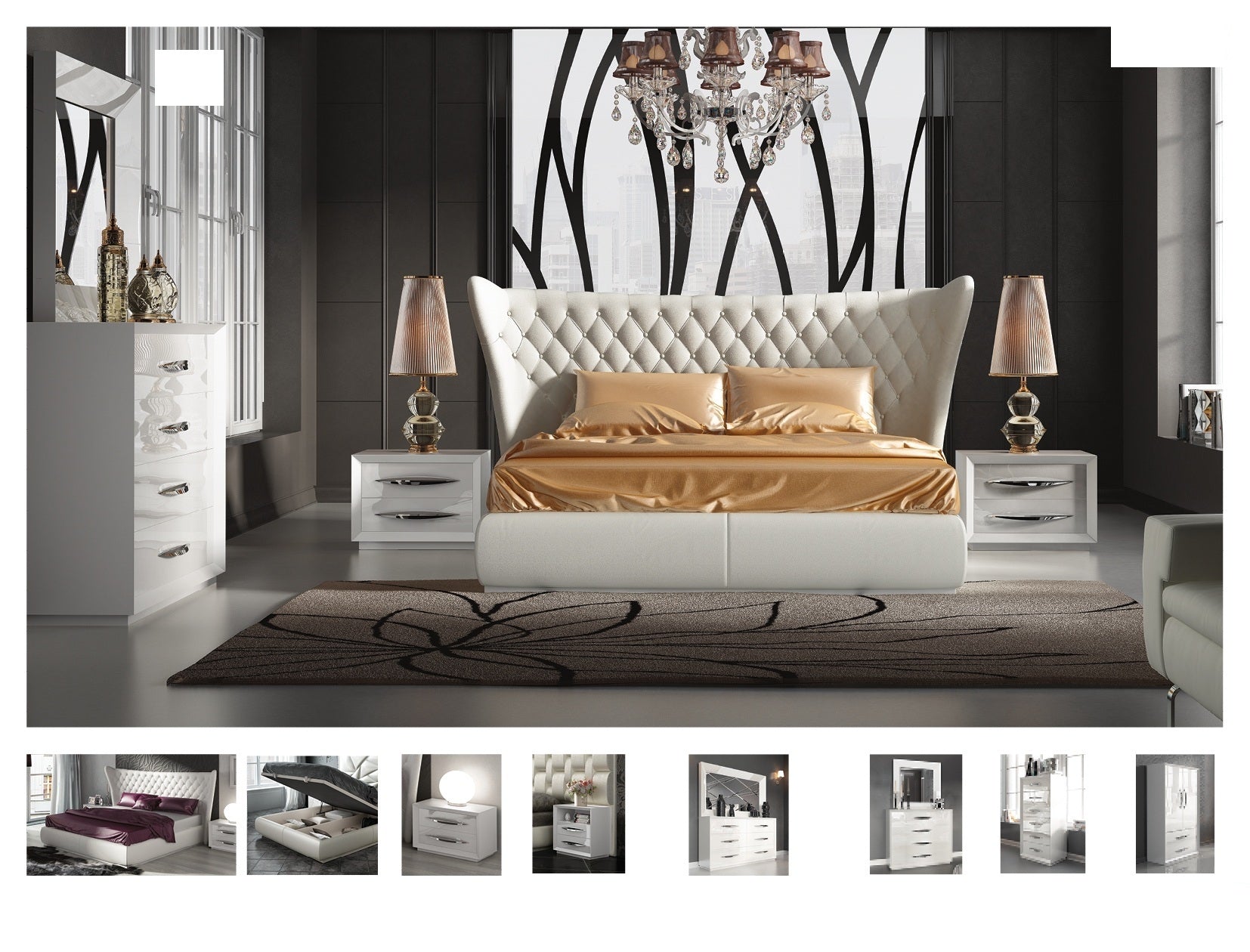 ESF Furniture - Miami 3 Piece King Bedroom Set in White - MIAMI-KB-3SET