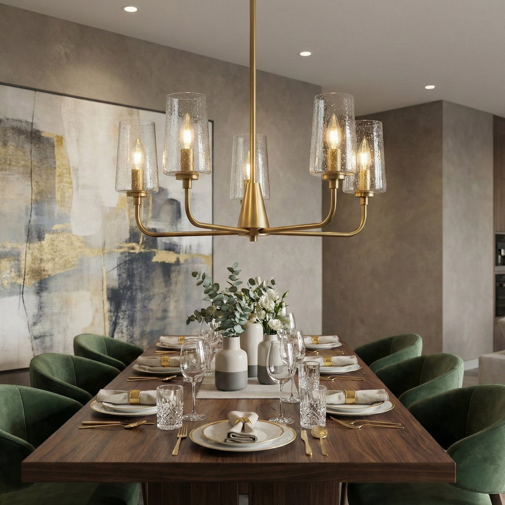 Dazzle Five Lights Chandelier With Clear Seeded Glass -Satin Brass