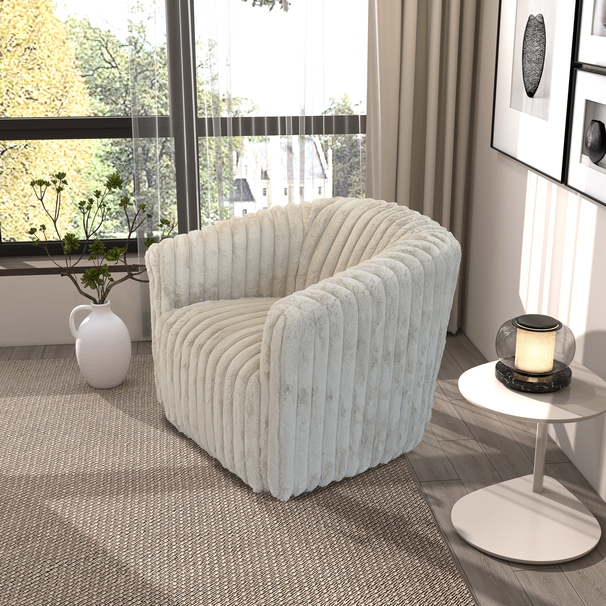 Mira Light Grey Soft Plush Fabric Swivel Chair