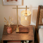 Moonstone Bamboo Lampshade Table Lamp - Dark Brown - Bronze