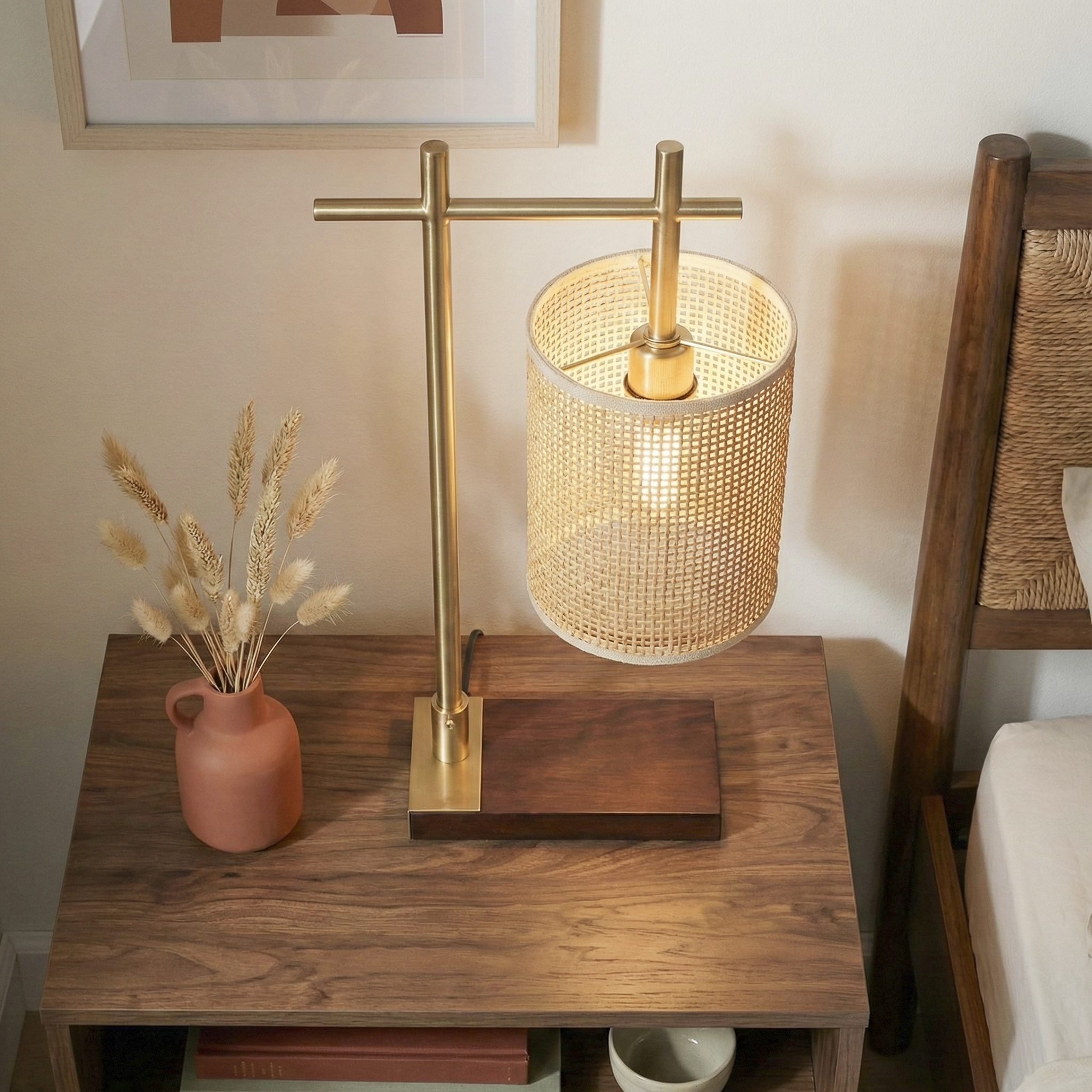 Moonstone Bamboo Lampshade Table Lamp - Dark Brown - Bronze