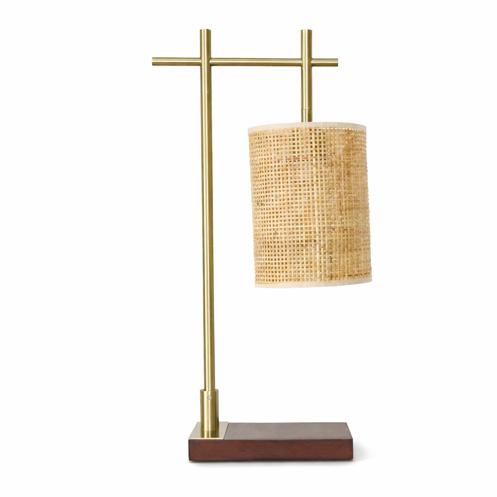 Moonstone Bamboo Lampshade Table Lamp - Dark Brown - Bronze
