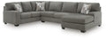 Newellen Greystone 3-piece sleeper sectional with chaise on white background