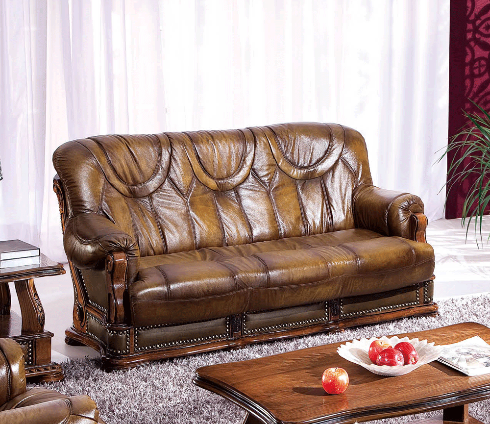 ESF Furniture - Oakman Genuine Italian Leather Sofa Bed in Brown - OAKMAN-SB