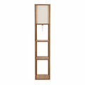 Pinnacle Shelf Floor Lamp For Bedroom/Living Room, Natural Wood with Long Shade