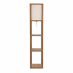 Pinnacle Shelf Floor Lamp For Bedroom/Living Room, Natural Wood with Long Shade