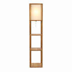 Pinnacle Shelf Floor Lamp For Bedroom/Living Room, Natural Wood with Long Shade