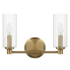 Regal Double Light Vanity With Clear Ribbed Glass - Satin Brass