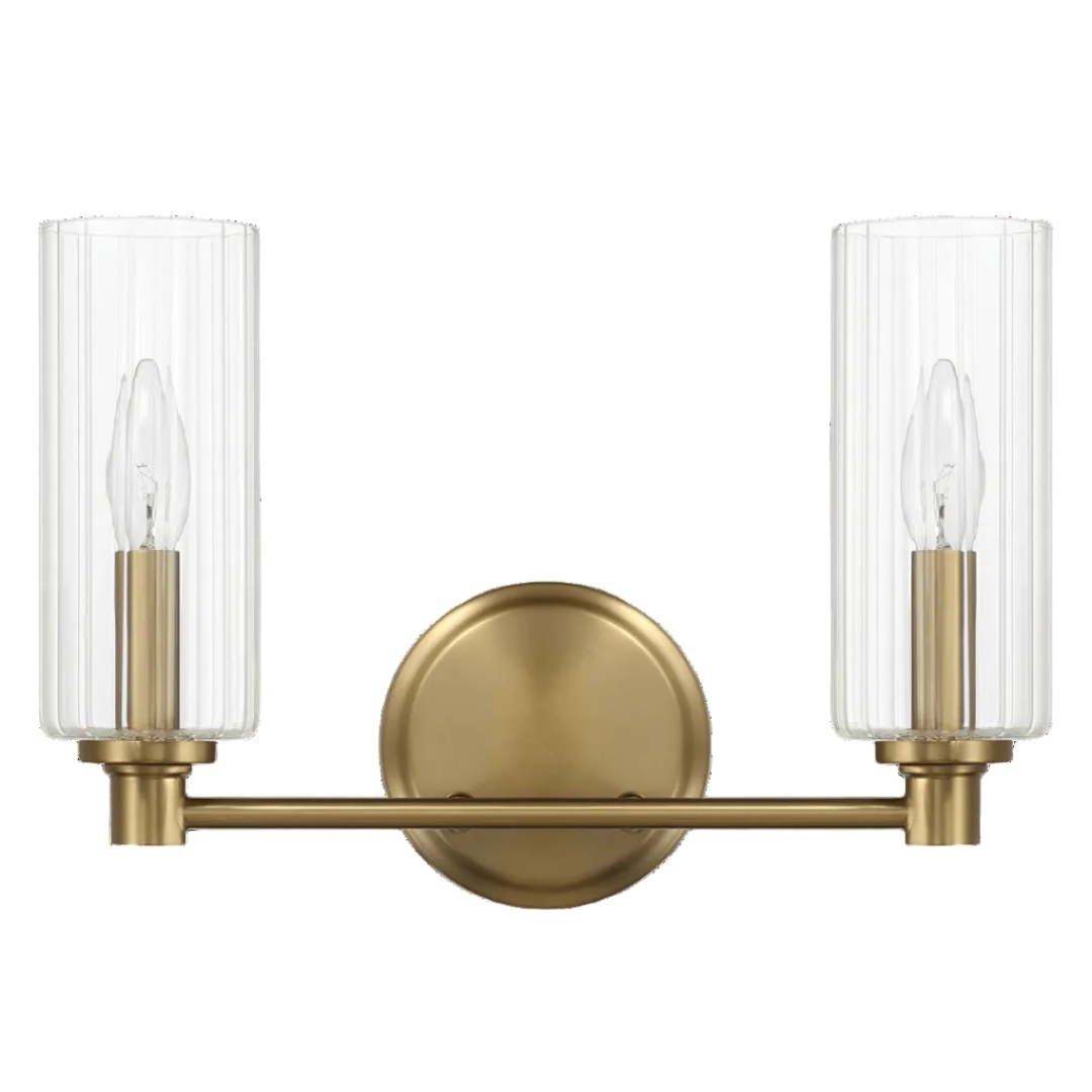 Regal Double Light Vanity With Clear Ribbed Glass - Satin Brass