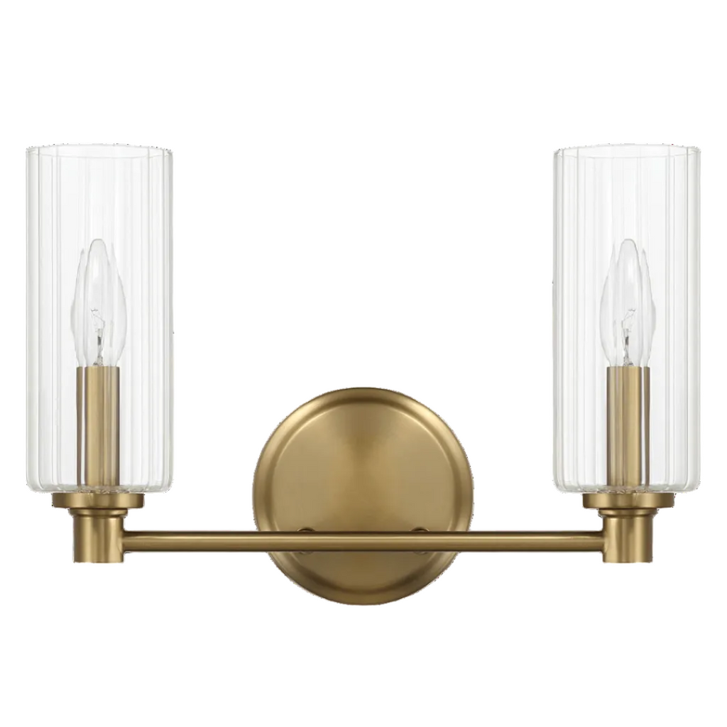 Regal Double Light Vanity With Clear Ribbed Glass - Satin Brass
