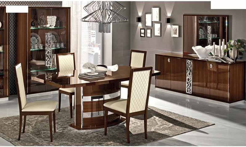 ESF Furniture - Roma 7 Piece Dining Table Set with 18" Extension in Walnut - ROMADTBCS-7SET