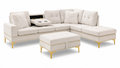 Joy II beige velvet sectional with drop-down console and storage ottoman