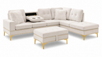 Joy II beige velvet sectional with drop-down console and storage ottoman