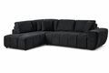Uptown black sectional with left chaise and channel-segmented cushions