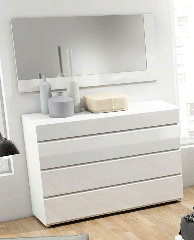 ESF Furniture - Sara Single Dresser with Mirror Set in Glossy White - SARADRESSER120-M