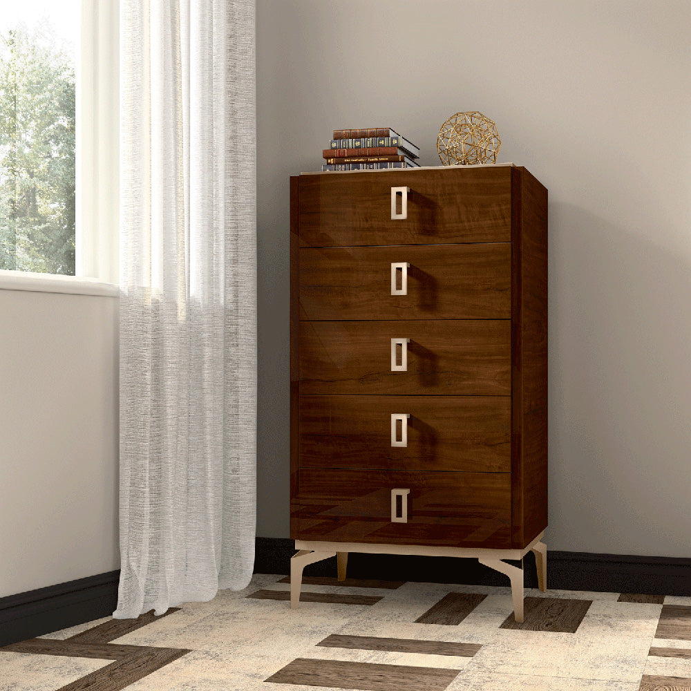 ESF Furniture - Eva 6 Piece King Bedroom Set in Rich Tobacco Walnut - EVAKSBED-6SET