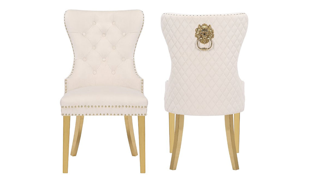 Galaxy Home Simba Gold Legs Dining Chair (Set of 2) in Beige