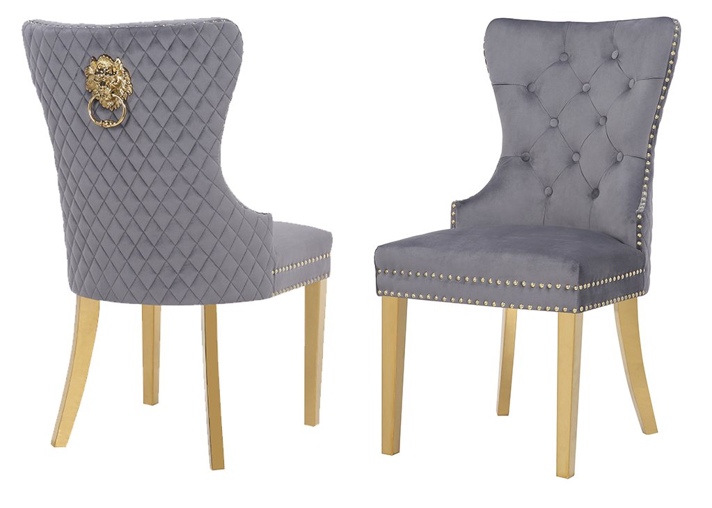 Galaxy Home Simba Gold Legs Dining Chair (Set of 2) in Grey